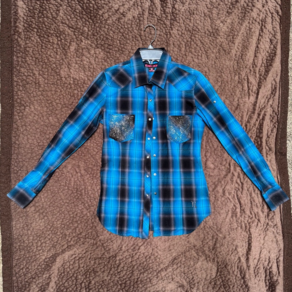 Rock & Roll Cowgirl Button Up Western Show Shirt Size Medium